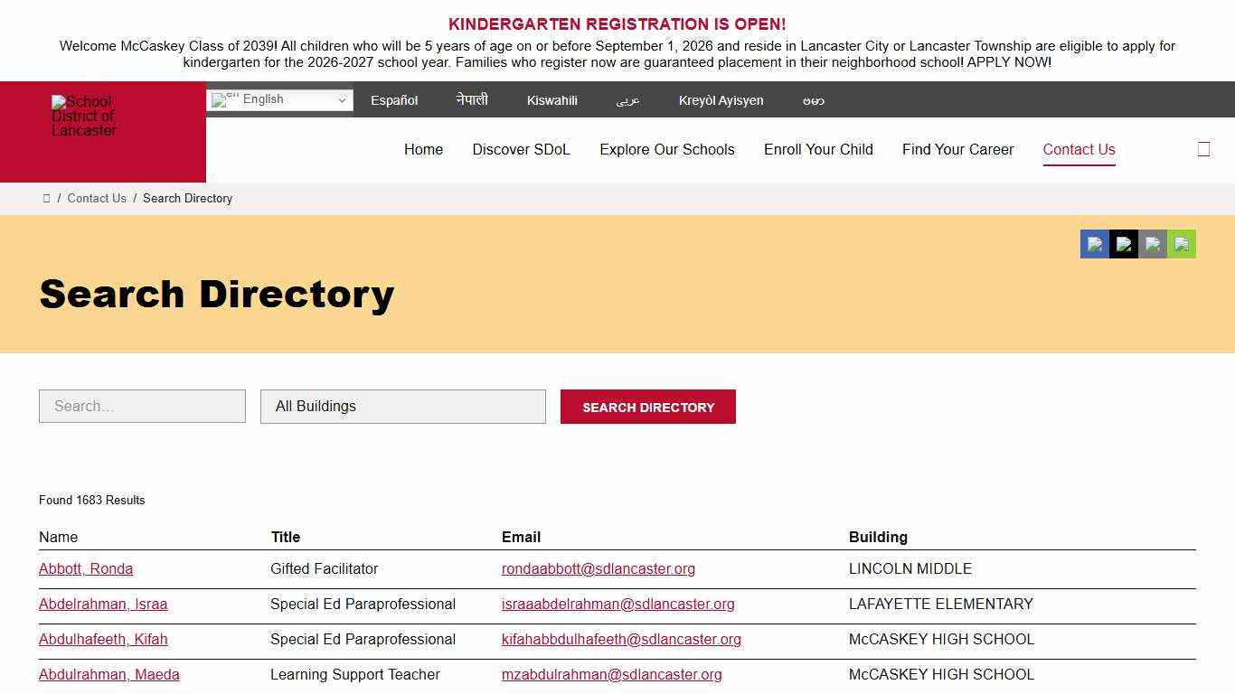 Search Directory - School District of Lancaster