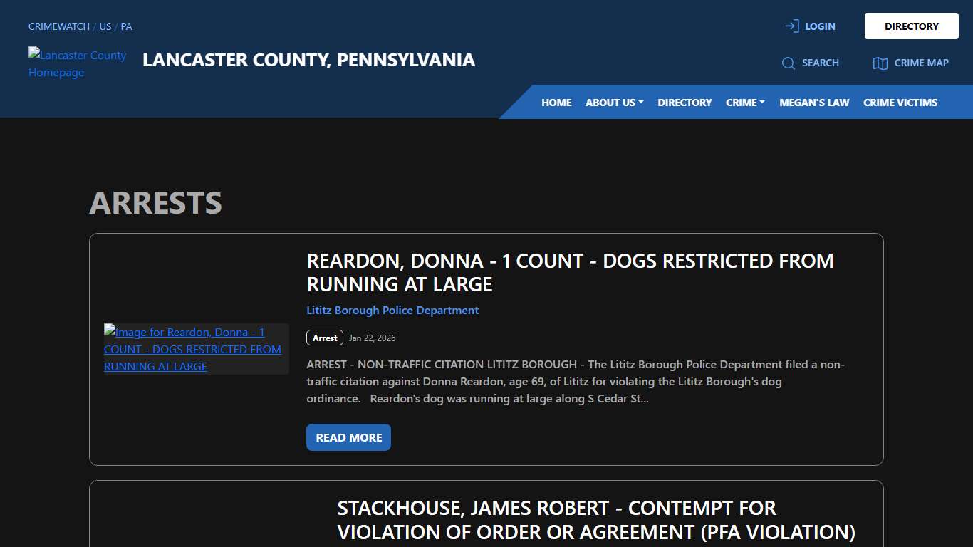 Arrests for Lancaster County, Pennsylvania CRIMEWATCH